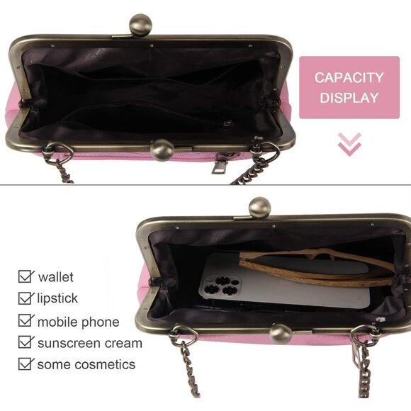 Luxury PU Leather Kiss Lock Shoulder Bag with Detachable Chain Strap for Women - Picture 4 of 6